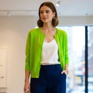 Ports International Bright Apple Green Pima Cotton Button Front Cardigan US M